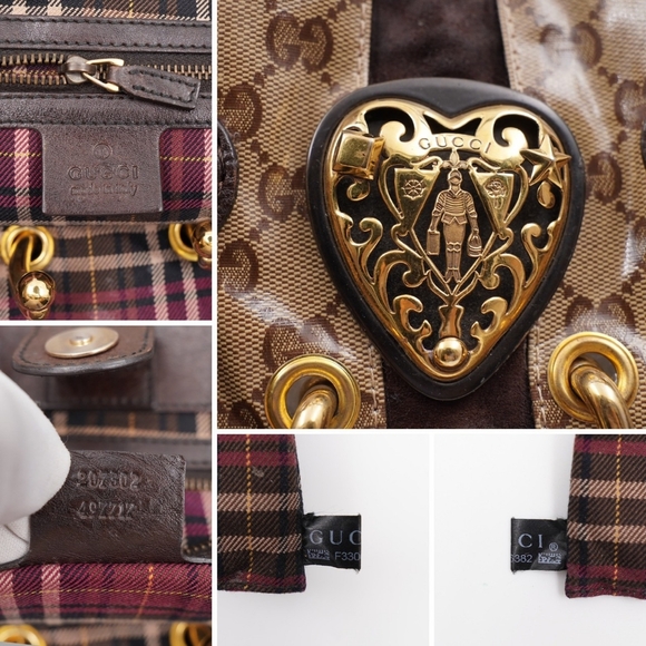 CE16 💖 GUCCI GG Crystal Canvas Babouska Heart Stud Fringe Tote Bag - Picture 8 of 13